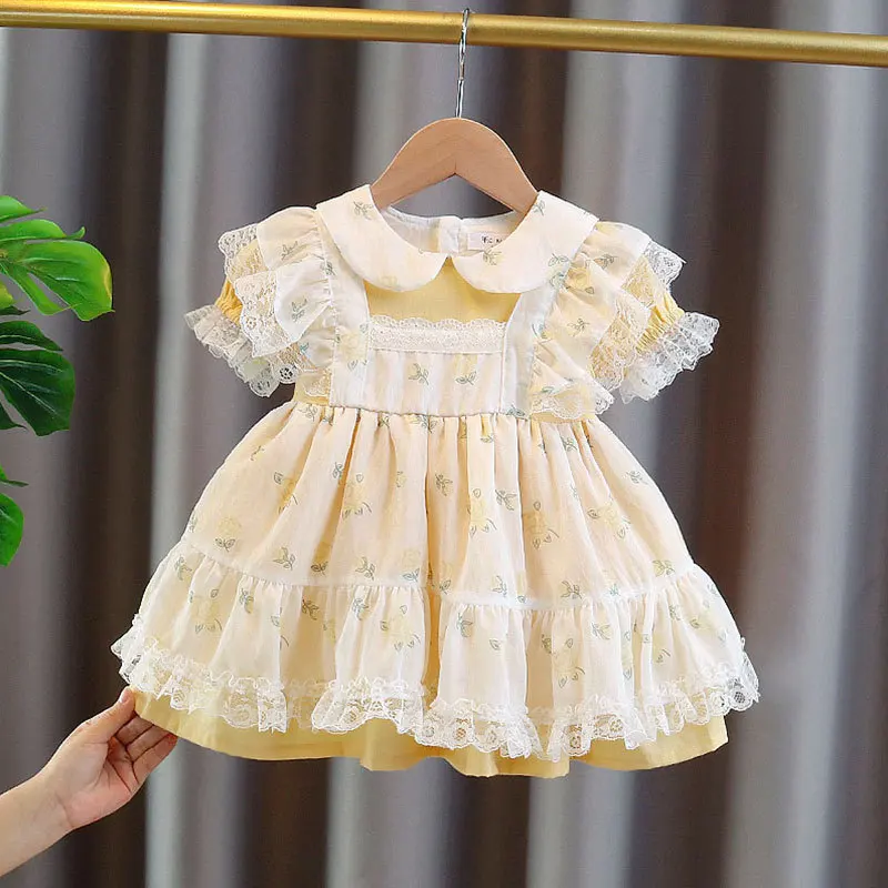 

Lolita Princess Dress Infant Toddler Summer Lace Floral Short Sleeve Dress Party Baby Clothes 12M-5Y