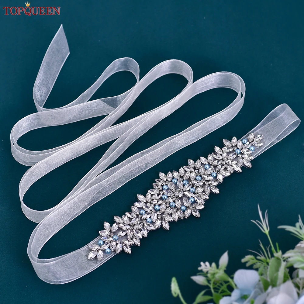

TOPQUEEN Rhinestone Wedding Belt Blue Beads Bridal Belt Banquet Dress Girdle Wedding Accessories Bridesmaid Waistband S121