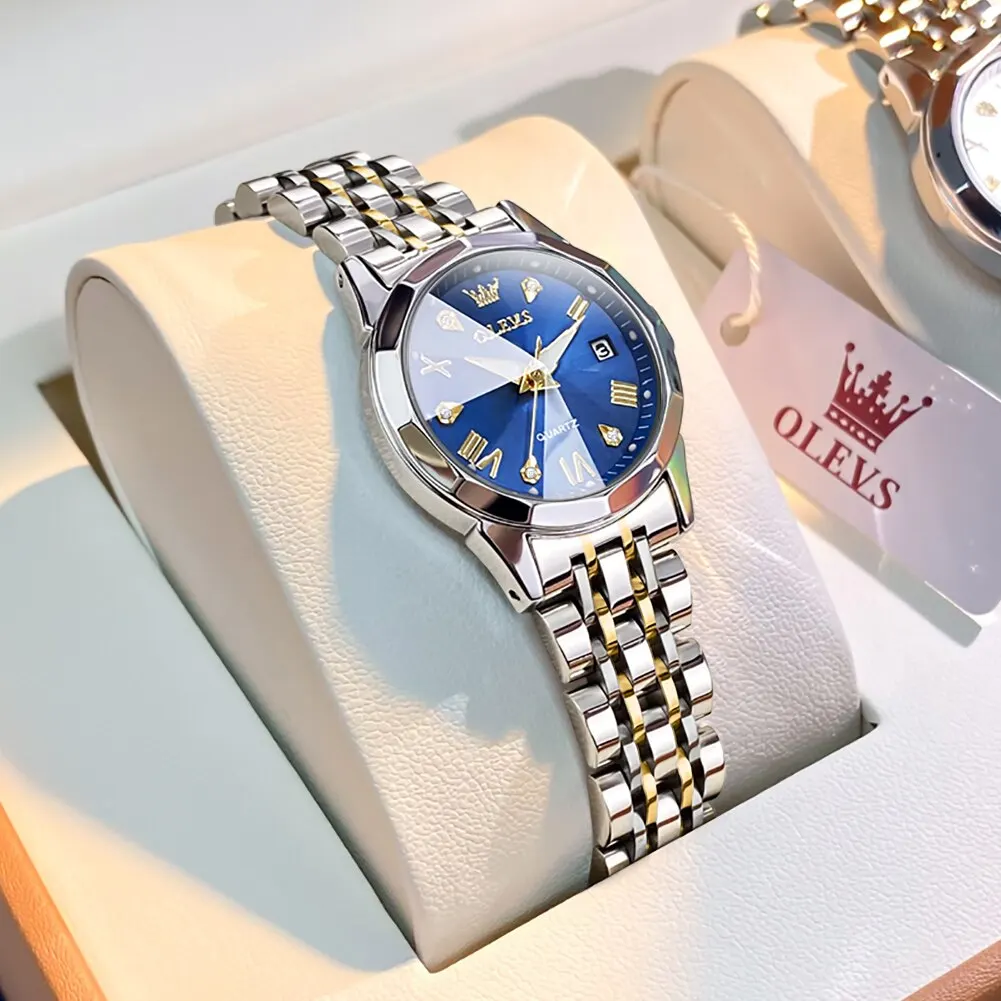 OLEVS Top Brand Women's Watches Elegant Rhombus Mirror Original Quartz Ladies Wristwatch Stainless Waterproof Diamond Wristwatch images - 6