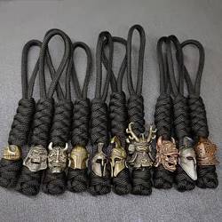 Vintage Copper Lanyard Keychain Biker helmet Pendant Woven Paracord Rope Accessories Bag Hanging Car Keychain Handmade Gifts