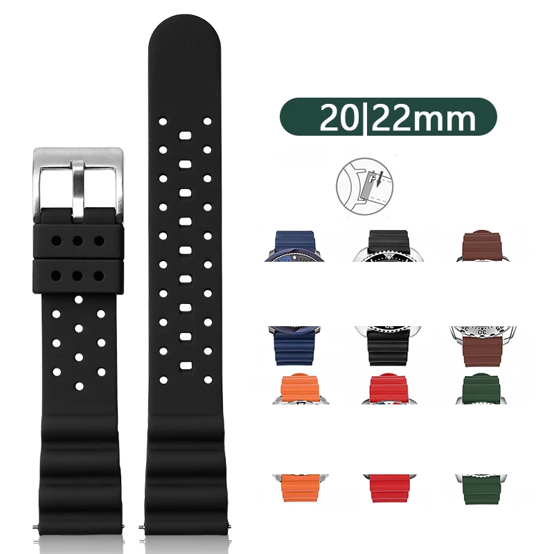 Silicone Aqua Ghost Dive Watch Sport Strap - Black & Green, Waterproof Replacement Strap