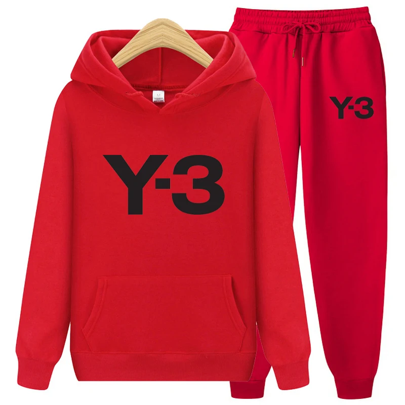 

Модный флисовый спортивный комплект Y3 с индивидуальным принтом, осенне-зимний новый комплект с капюшоном, мужской Молодежный спортивный свитер, комплект из двух предметов