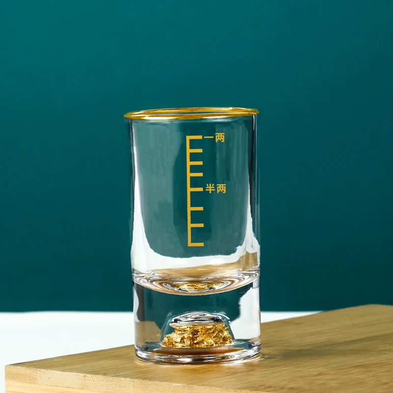 Pige Home 50ml One-liang baijiu glass with gold foil(with gilded rim) Lead-free Crystal Glass Short Glass