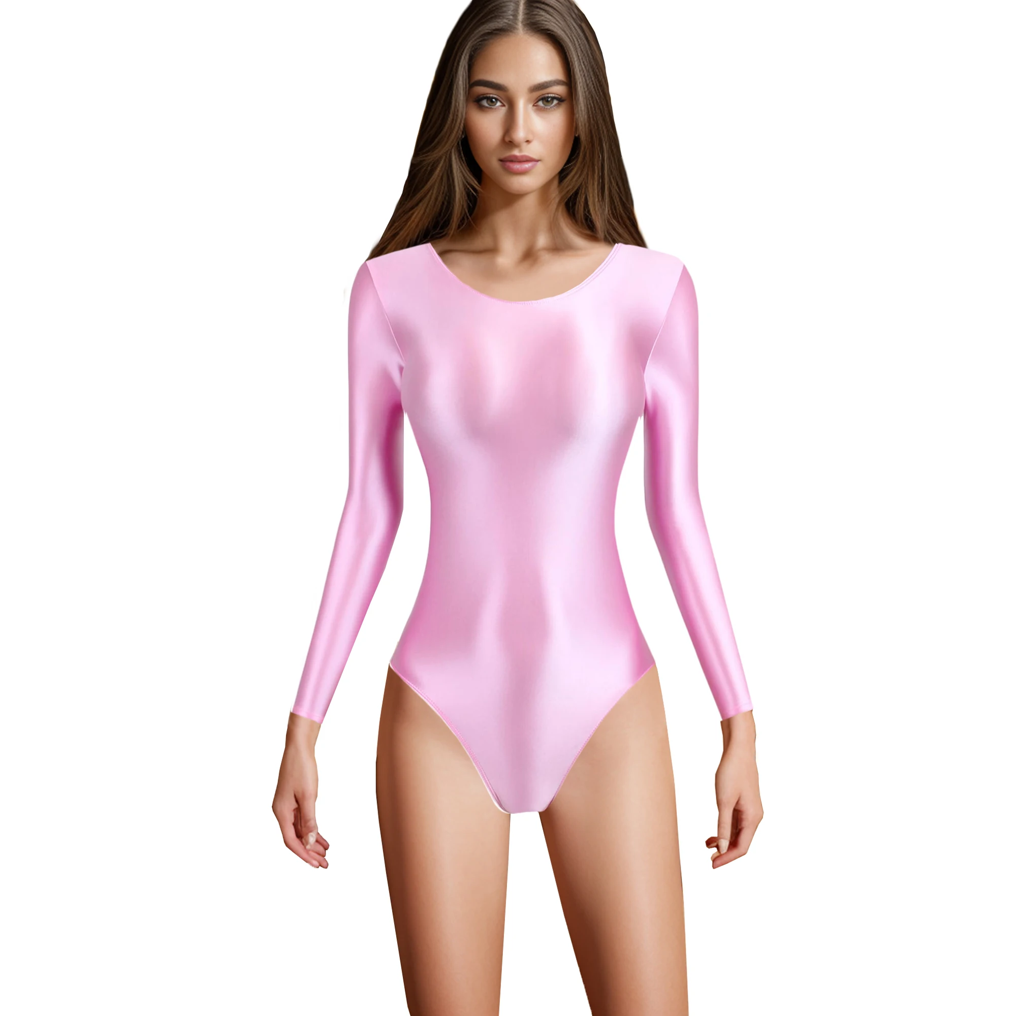 XCKNY One piece sexy tights oil glossy slip smooth Thongs high fork long sleeve swimsuit Yoga sportswear solid color BODYSUIT