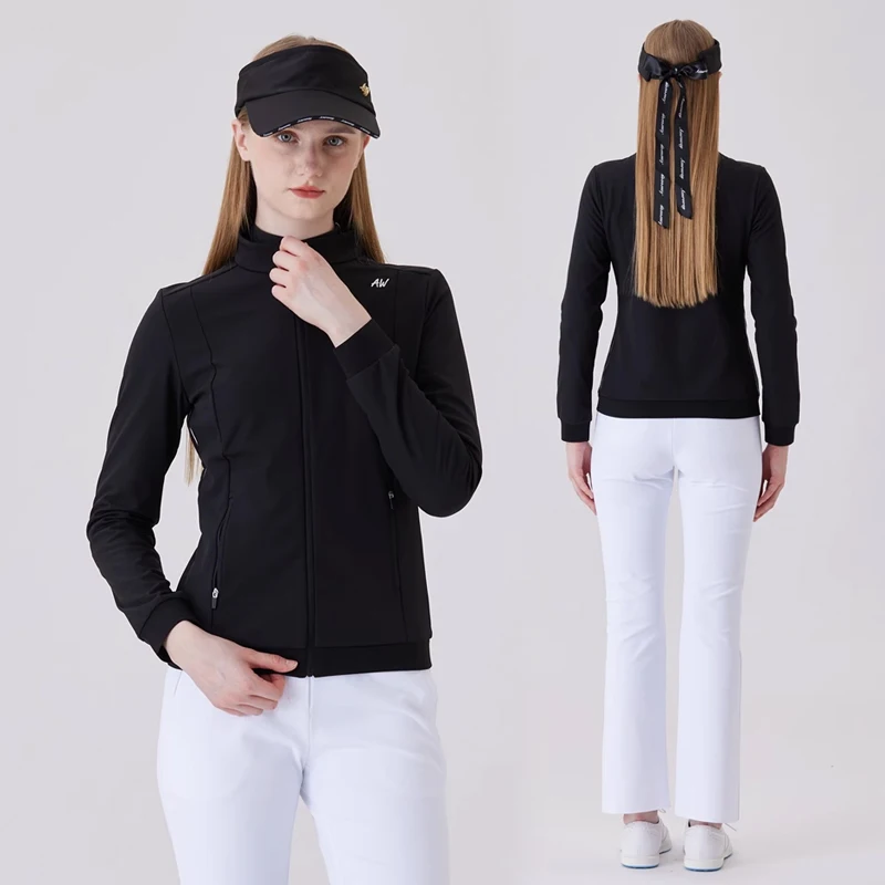 AW Golf Autumn and Winter Jacket Ladies Sports Elastic Slim-fit Stand-up Collar Waterproof Coat Women's Fleece Windbreaker