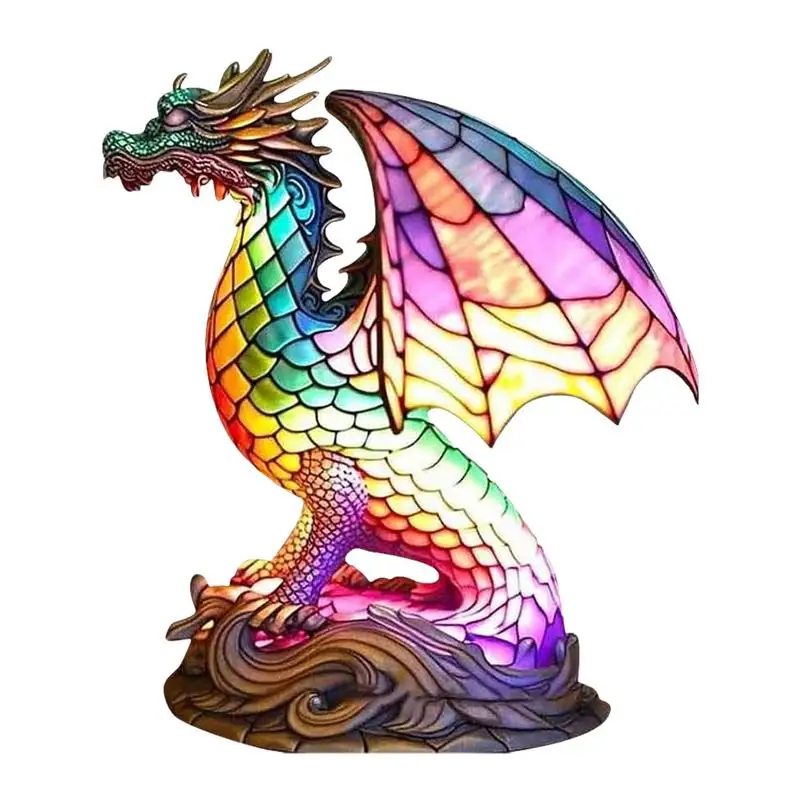 

Creative Animal Table Lamp Series Resin Stained Glass dolphin Wolf Dragon Shape Bedside Light Bedroom Tabletop Decoration Lamp