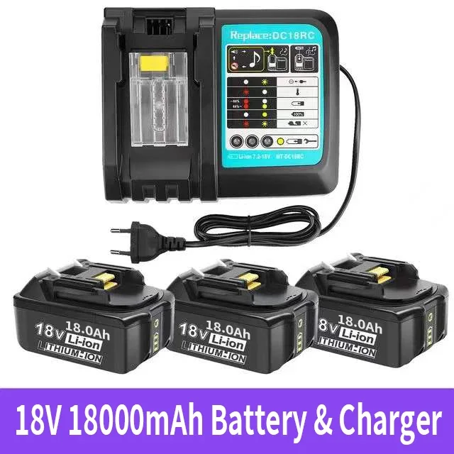 

For Makita 18V 18000mAh Rechargeable Power Tools Battery with LED Li-ion Replacement LXT BL1860B BL1860 BL1850+3A Charger