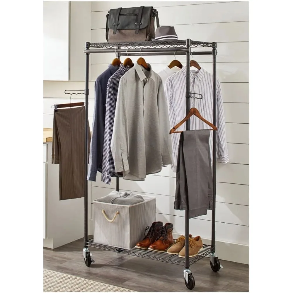 

Better Homes & Gardens Double Hanging Garment Rack, 38.2in Wx 23.6in Dx 66.1in H, Gunmetal Finish, Gray