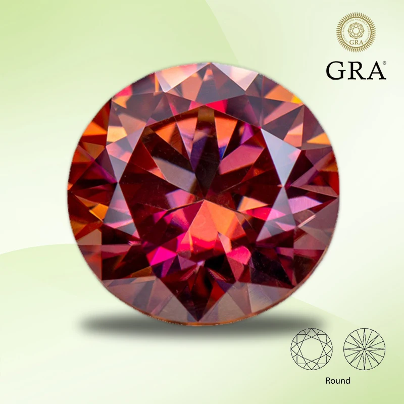 

Moissanite Stone Watermelon Red Color Round Cut Lab Grown Diamond for DIY Jewelry Rings Earrings Making with GRA Certificate