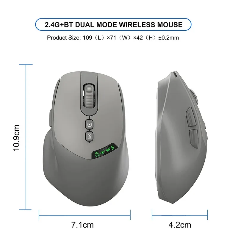 NEW HOT Noiseless Dual Mode Wireless Mouse Bluetooth 2.4G Silent Click DPI Adjustable 500mA Long battery life Battery Display
