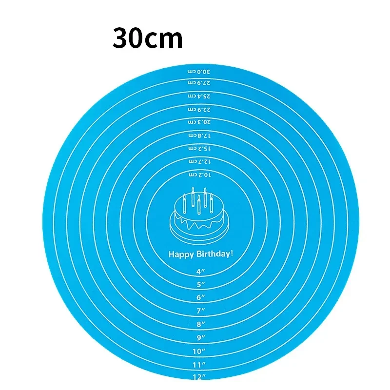 30cm Cake Baking Tools Cake Baking Mat Round Cake Baking Mat Silicone Cake Turntable Non-slip Mat with Scale High Temperature Resistant Kitchen Accessories