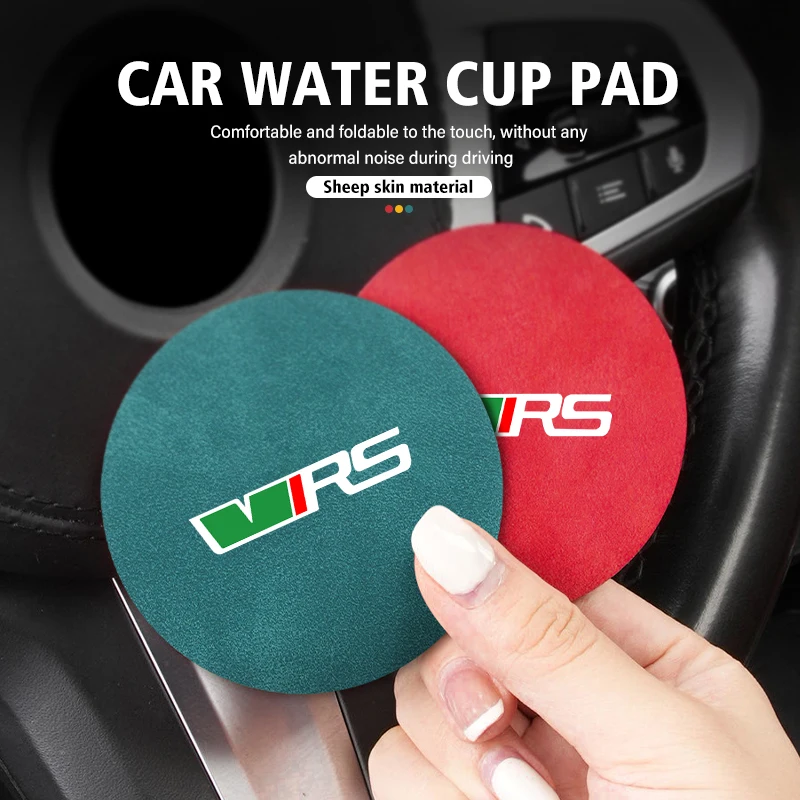 2pcs Sheepskin Car Coaster Water Cup Holder Anti-skid Slot Pad For Skoda VRS Octavia 2 3 Kamiq MK3 Kodiaq Karoq Superb Fabia