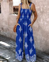 Summer New Women's Woven Position Printing Halterone-piece Overall Pants with Pockets Wide-leg Pants - Image 2