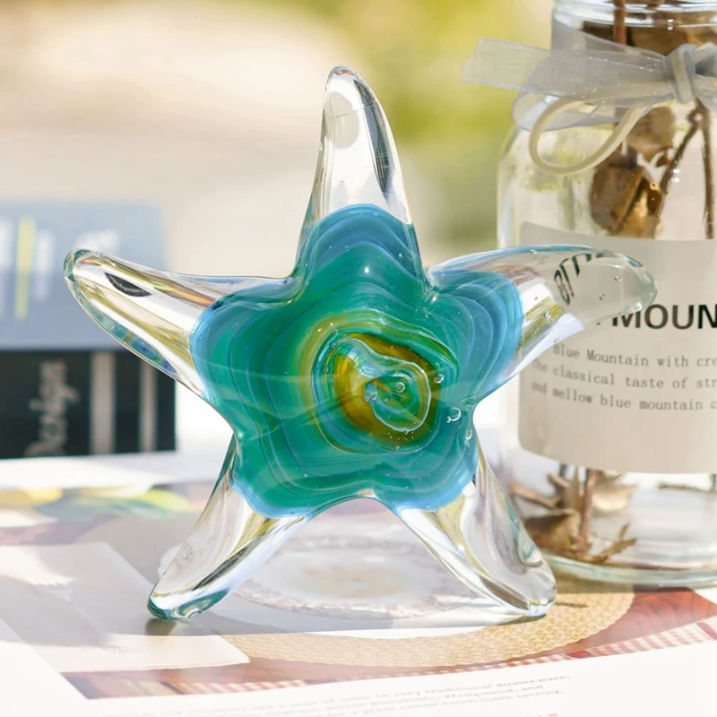 

Crystal Handmade Glass Blown Table Decor Starfish Figurine Collectible Ornament Clear And Green