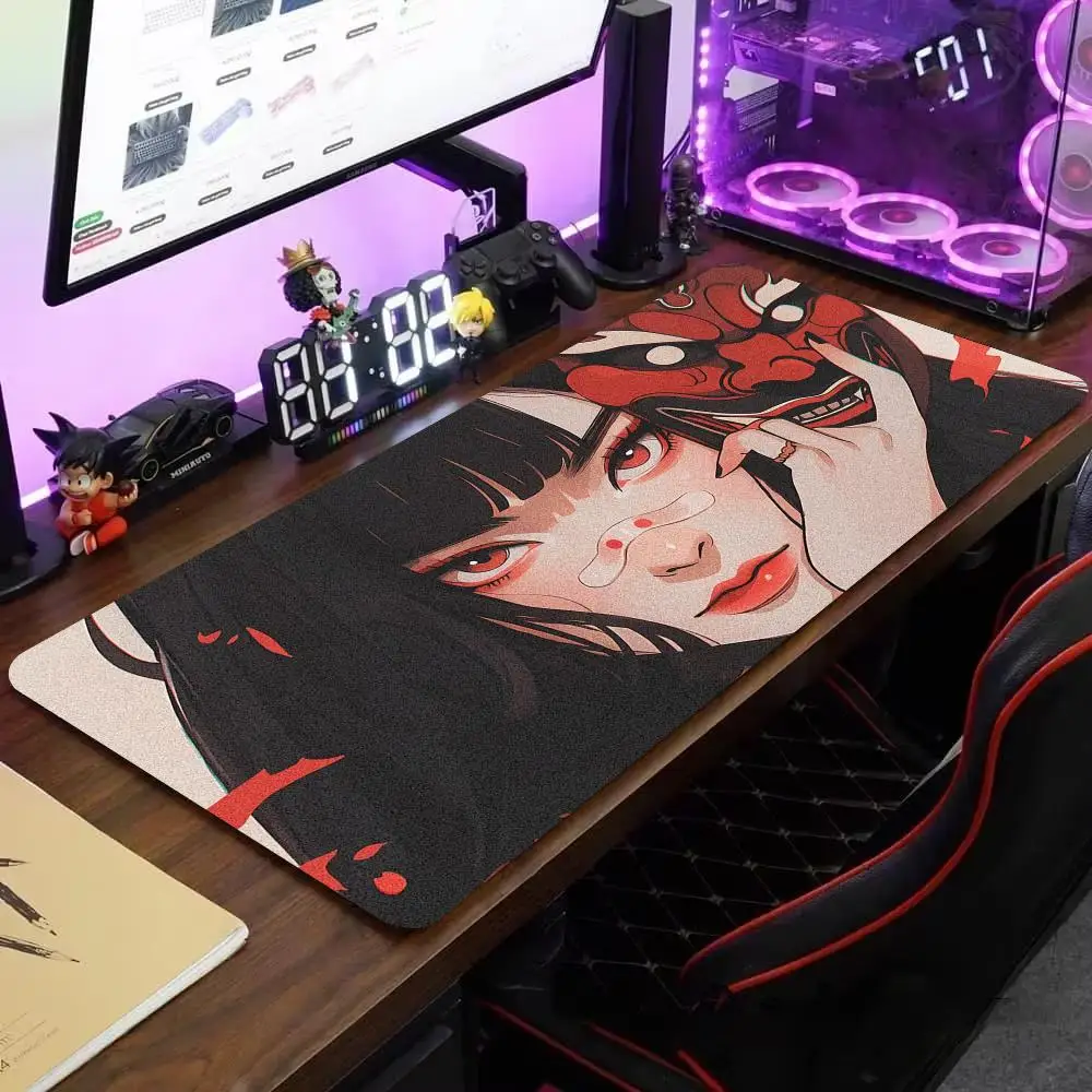 Mask anime girl Mouse Pad Large Computer Office Game Table Mats XL Rubber Anti-slip Gaming Keyboard Mousepads Long Desk Pads