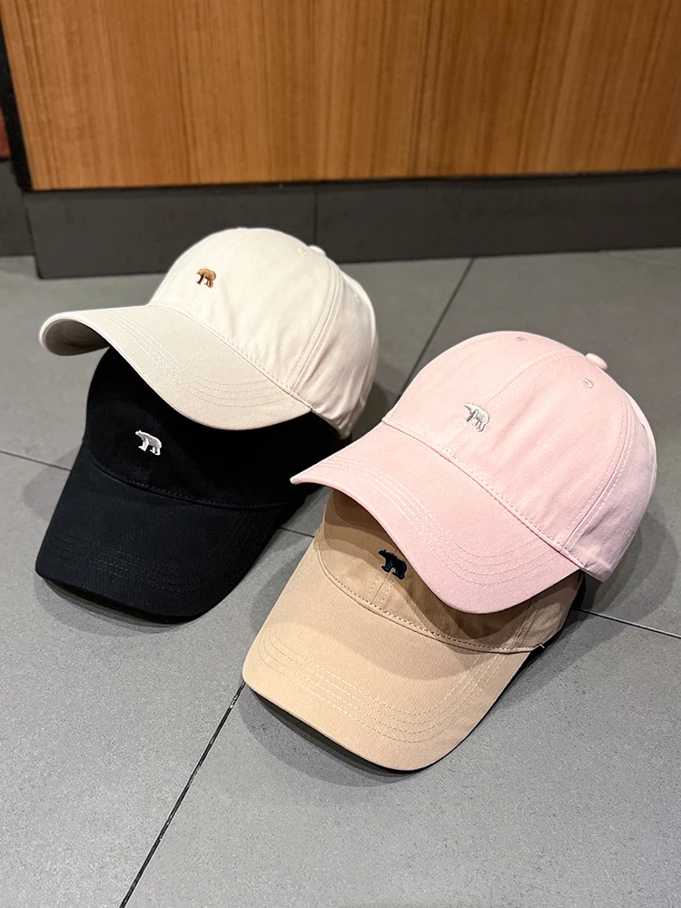 

Embroidered Bear Baseball Cap Female Spring and Summer Sun Visor Version of Joker Soft Top Cap Male women hat purple hat