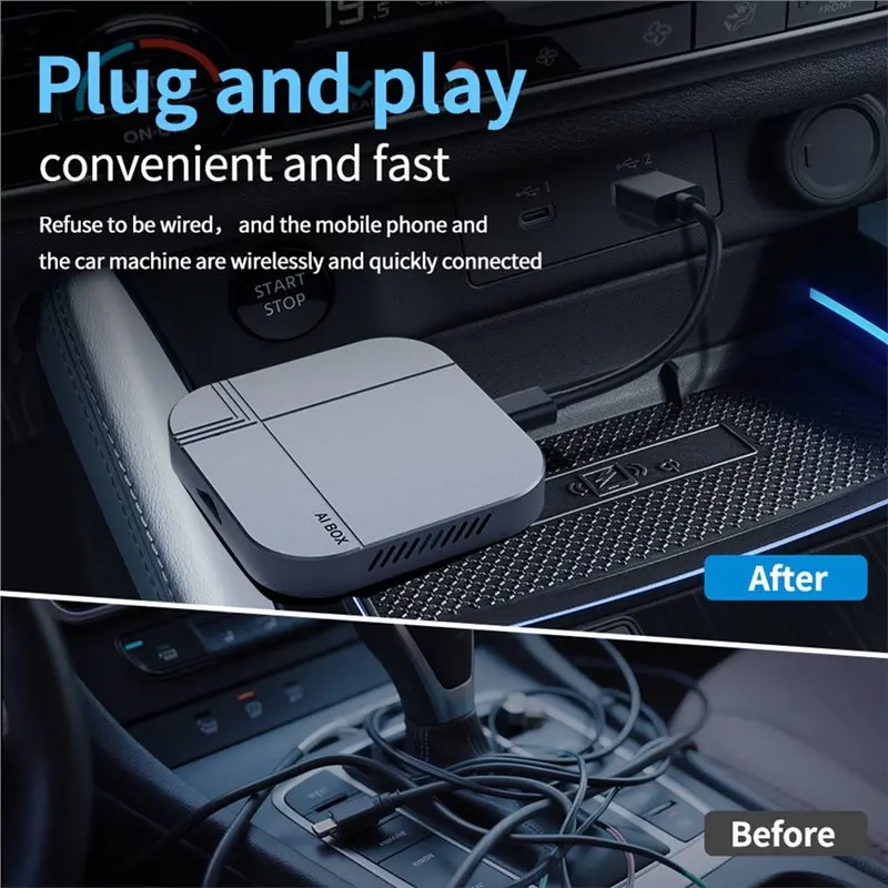 AT82-무선 Carplay 안드로이드 오토 4+ 32G 듀얼 와이파이 블루투스 4.2 유선-무선 Carplay 어댑터 자동차 스마트 AI 박스 안드로이드