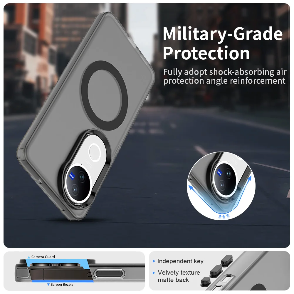Transparent Soft TPU Frosted MagSafe Phone Case with Raised Border and Wireless Charging Support