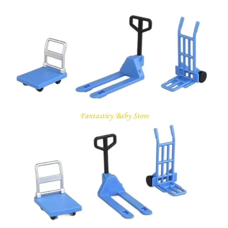 J6BE 1/12 스케일 인형의 집 창고 도구 상세한 미니어처 장식을 찾는 매니아를 위한 손수레 지게차 3개 세트