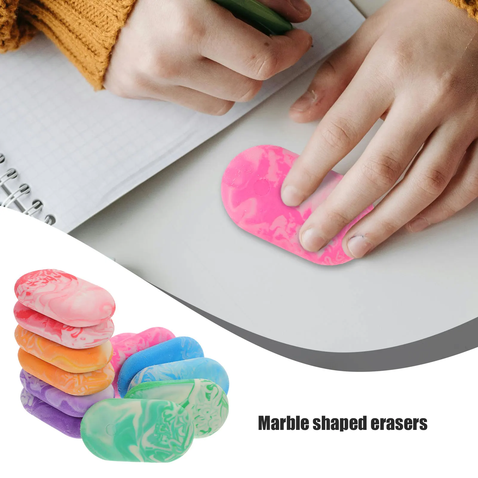 12개입 사랑스러운 대리석 마감 지우개, 가볍고 공간 절약형, 교실 미술 프로젝트용, 수상 경력이 있는 지우개 세트, 휴대용
