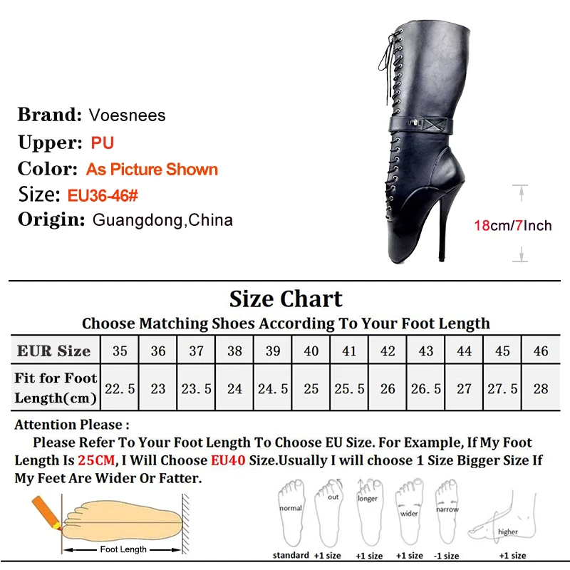 18CM Ultra high heel Matte Black Ballet Boots Women Lockable Knee High Boots Lock Wrap Strap Custom Fetish SM Large Size Shoes