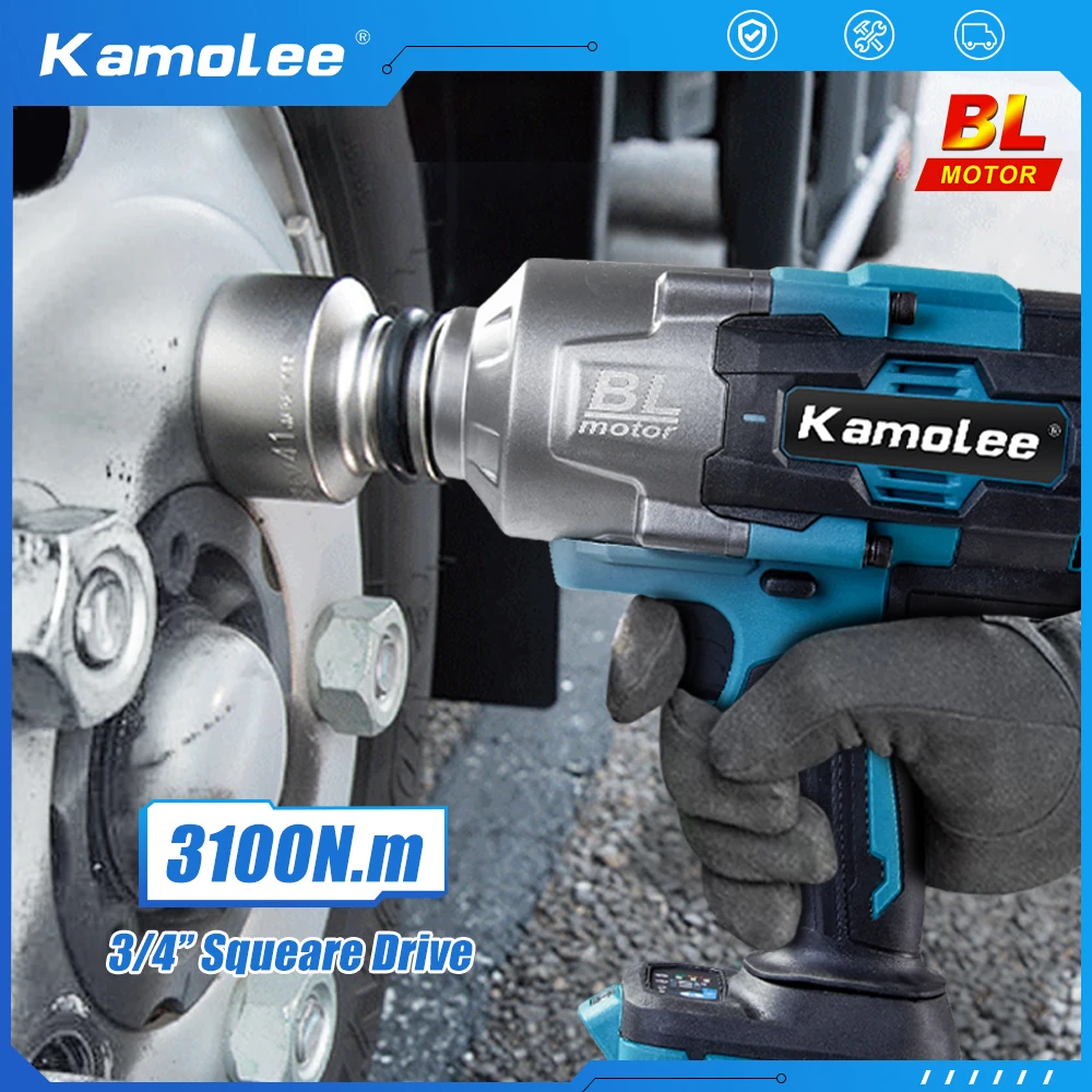 

Kamolee 3100NM Brushless Electric Wrench 3/4 inch Cordless Impact Wrench Handheld Power Tool For Makita 18v Battery