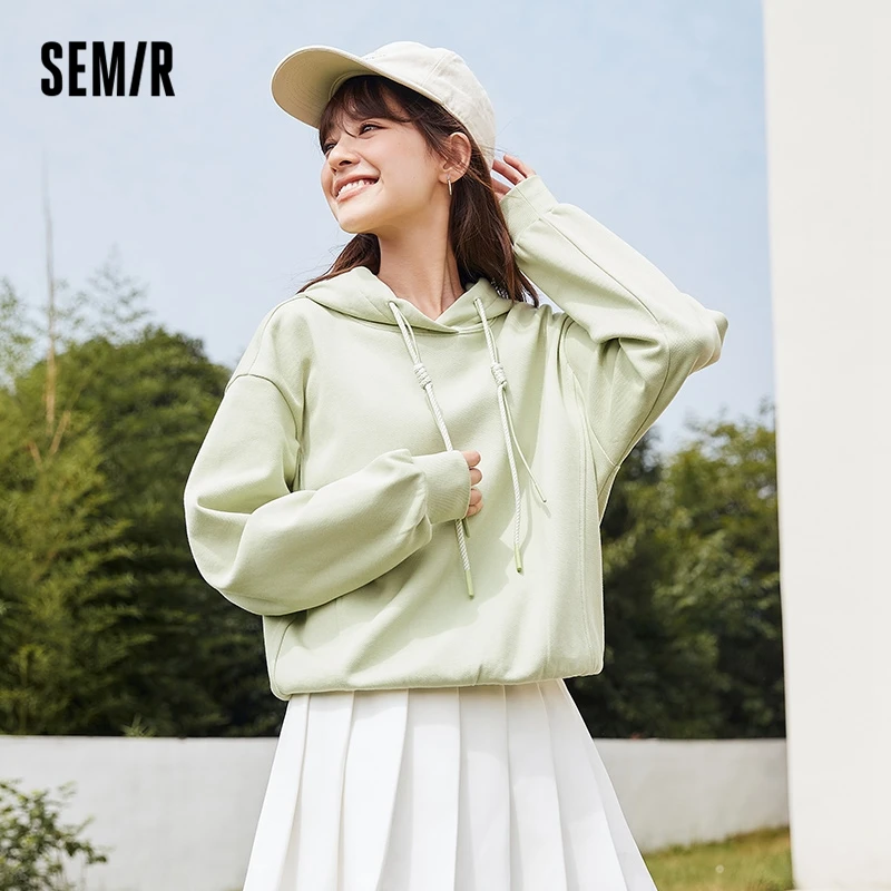 Semir Sweatshirt Women Hooded Basic Solid Color Top Casual 2022 Fall New Simple Loose Pullover Ladies Hoodies