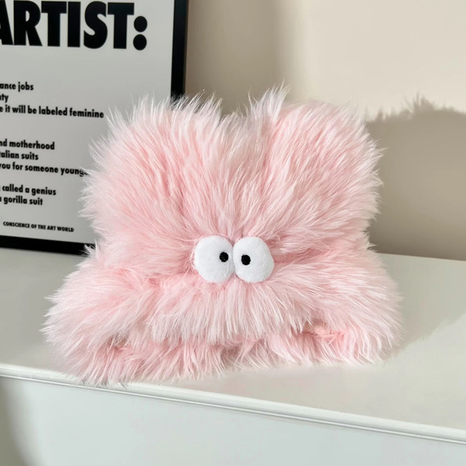 1PC White Pink Fuzzy Headbands, Cute Monster Decor Hair Accessories, Stylish Daily Hair Decor, Trendy Women's Hair Ornaments