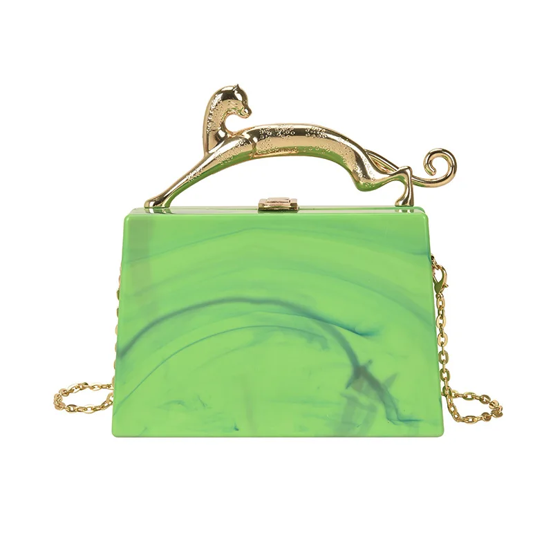 Mini Green Acrylic Box Bag With Metal Chain