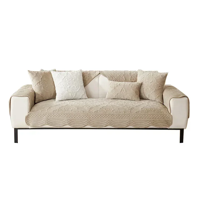 Short Plush Sofa Cushion  Autumn Winter Embossed Wave Edge Sofas Towel Pillow Cover L-shaped Sofa Cover Slip Wear Resistant 5