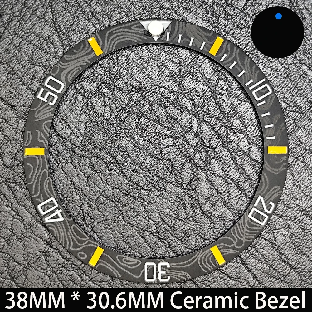 Elegant Blue Luminous Bezel GMT and Diving Watch Insert, Sloping 38mm x 30.6mm Ceramic/Aluminum