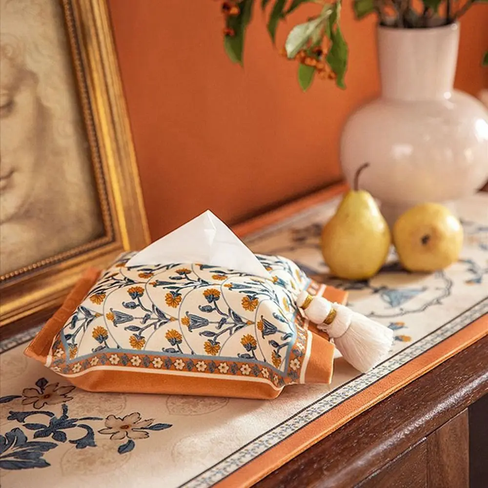 Description Picture 6 of itemRetro 18x24cm Short Plush Tissue Bag American Floral Tissue Box Holder Decorative Reusable Napkin Paper Box Bathroom
