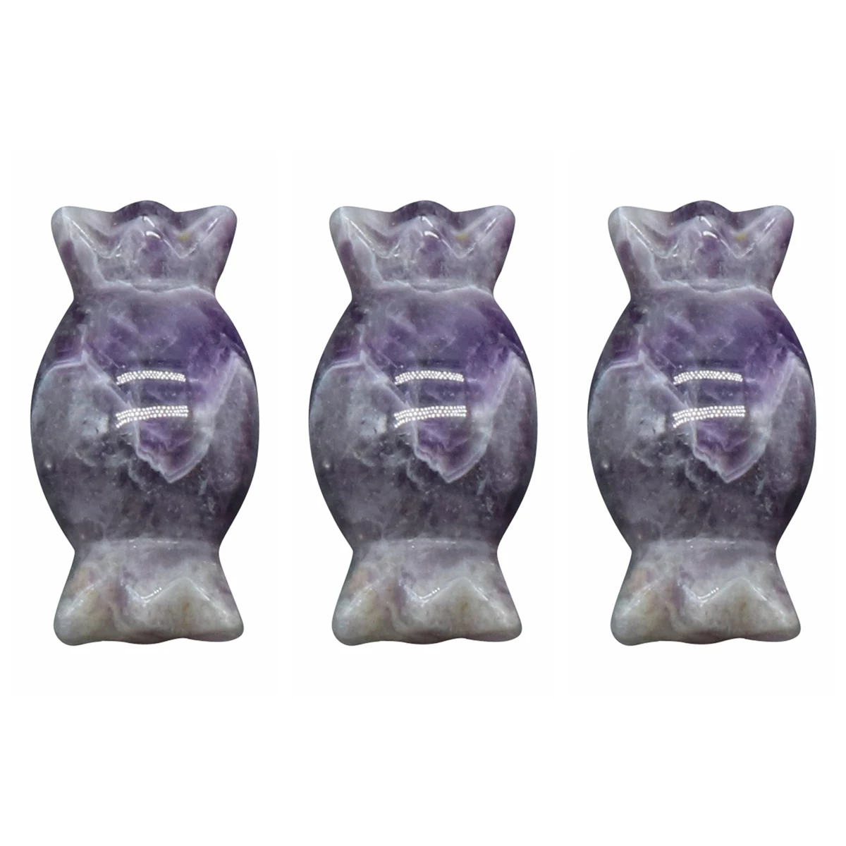6PCS Amethyst Gemstone Candy Figurine for Halloween Christmas Engraving Healing Chakra Crystal Sculpture Ornament Statue Decor