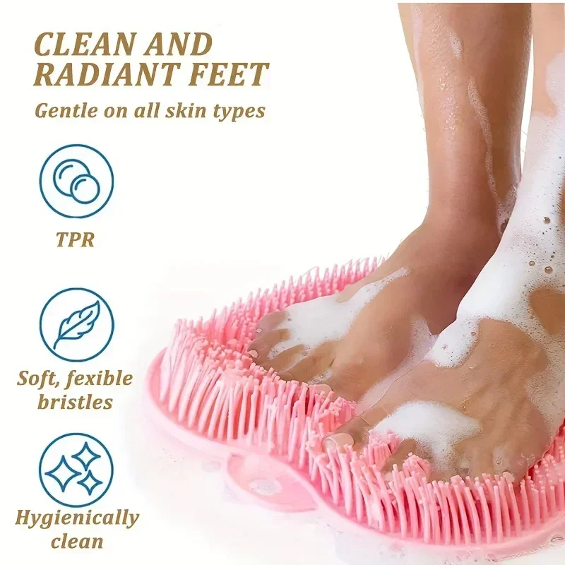 Foot Wash Mat Silicone Sponge Body Brush in The Shower Reusable Wall Mounted Back  Silicone Bath Foot Massage Pad Shower 1