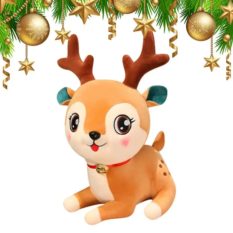

Лось, набивное животное, лежащий олень, строительные игрушки, реалистичные детали, яркий милый супер мягкий Декоративный олень, плюшевый Рождество