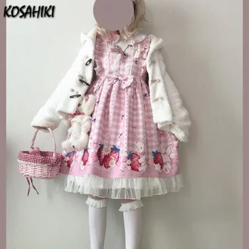 KOSAHIKI Vestito Lolita Giapponese Ragazze Coniglietto Fragola Jsk Abiti Donne Harajuku Senza Maniche Carino 2025 Cosplay Vestido 1