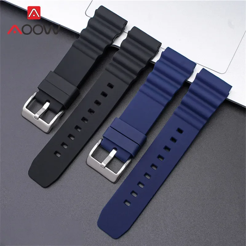 Silicone Sport Strap with Stainless Steel Buckle - Waterproof Diving Rubber Watch Band Belt