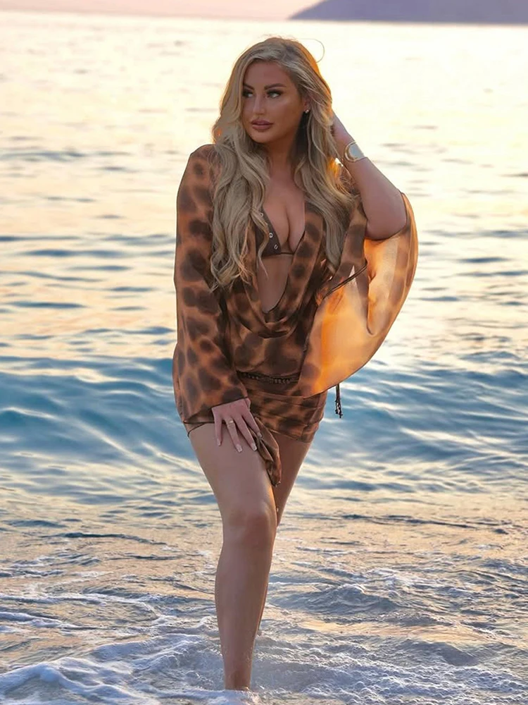 Nibber Print Fashion Patchwork Dress Women Autumn New Trend Swing Collar Full Sleeve High Street Wild Style Hipster Mini Bodycon