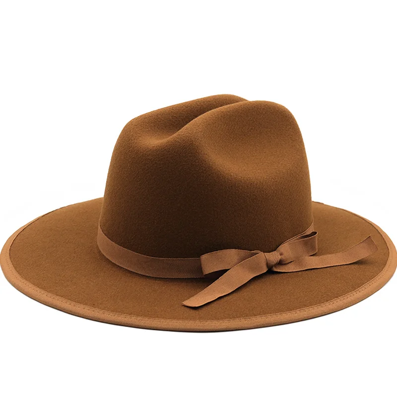 

Khaki Wool Women Fedora Hat wide brim hats Elegant Lady Gangster Trilby Felt Homburg Church Jazz Hat Men cowboy hats