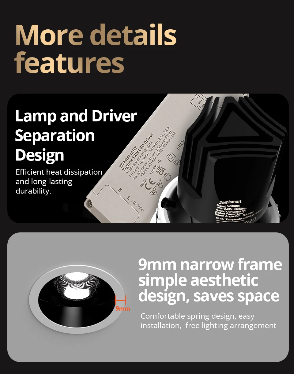 Zigbee Smart LED Spotlight Anti-Glare Dimmable Ceiling Light Works with Tuya Sma