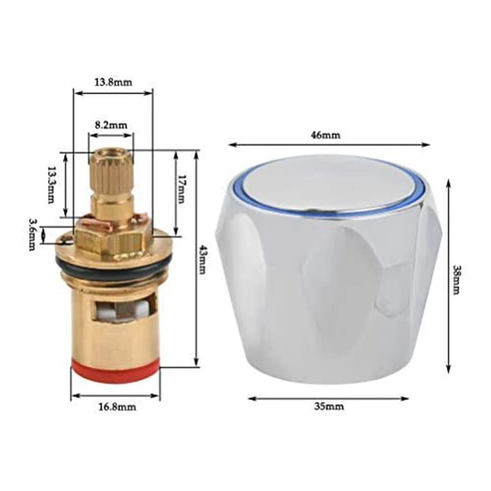 Hot Cold Faucet Tap Handle Knob Copper Valve Tap Reviver Conversion Kit 1/2 Inches Replacement Heads Thread Basin Sink Washer for plumbing tool,bathroom hardware accessories,bathroom hardware set