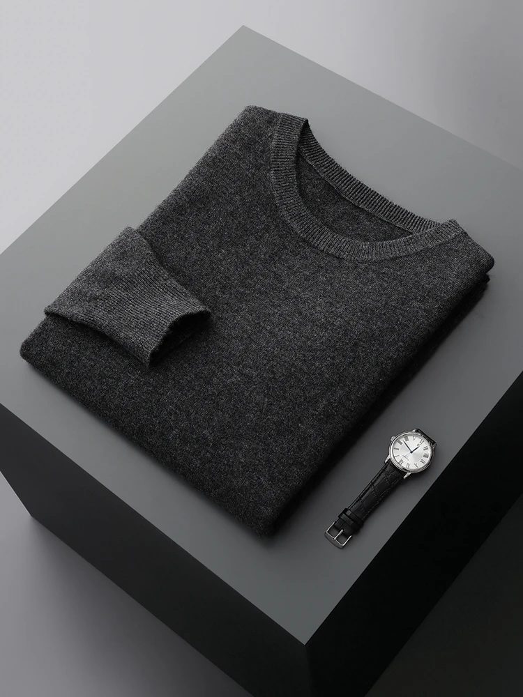 Zocept 100% Merino Wool Sweater Men's Round Neck Thickened Tops Autumn Winter New Soft Warm Casual Solid Color Knitted Pullover