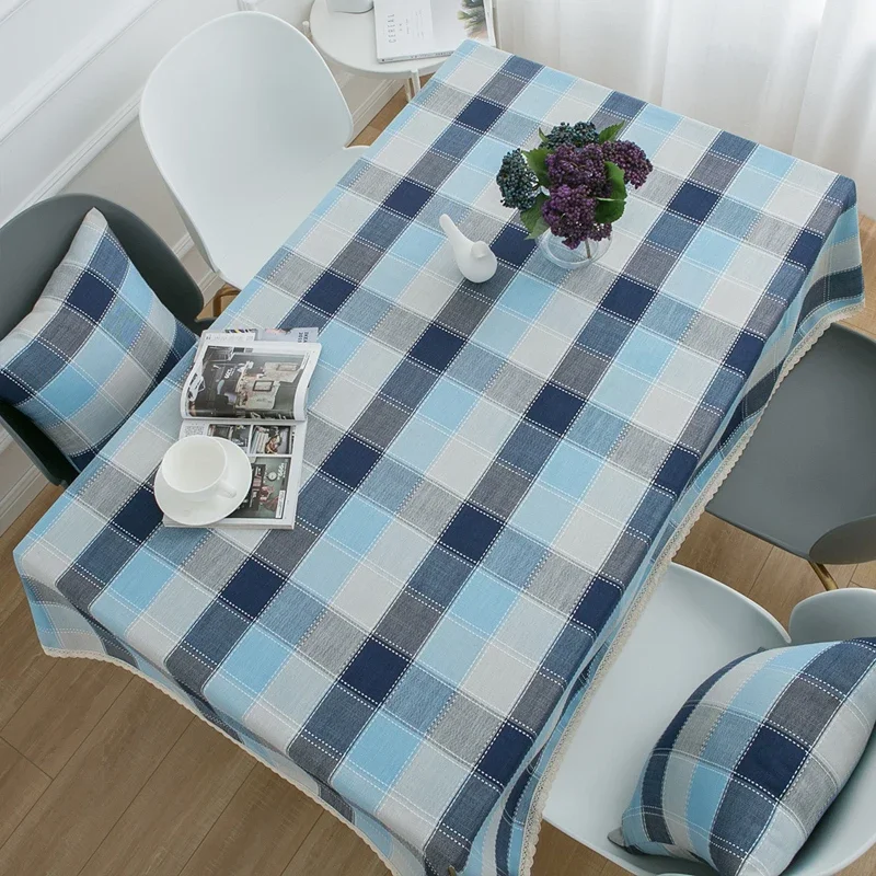 

high quality cotton Linen Table cloth check lace selvage waterproof oilproof NO-wash hotel Wedding Dining room Table Cloth Cover