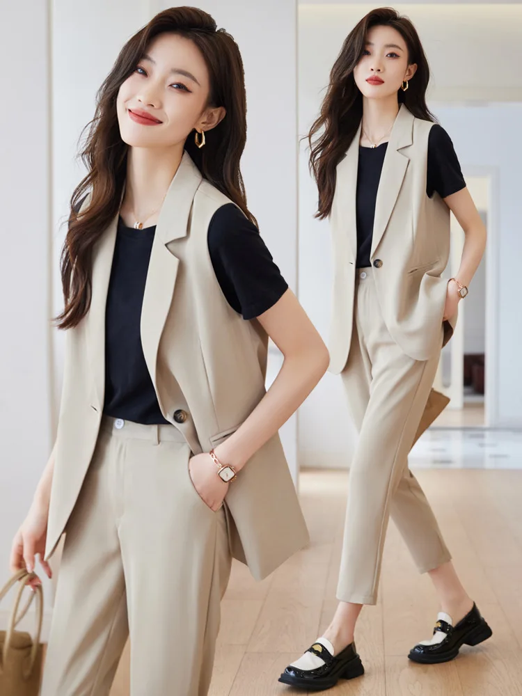 

Apricot Vest Suit Female Spring and Summer2023New Small British Style Workplace Temperament Leisure Two-Piece Suit