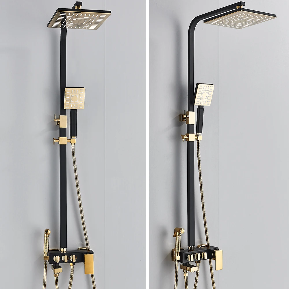 Description Picture 4 of itemGolden Black Rainfall Shower Faucet Bathroom Shower set system With Bidet Sprayer Tap Wall Mount Hot & Cold Water Mixer