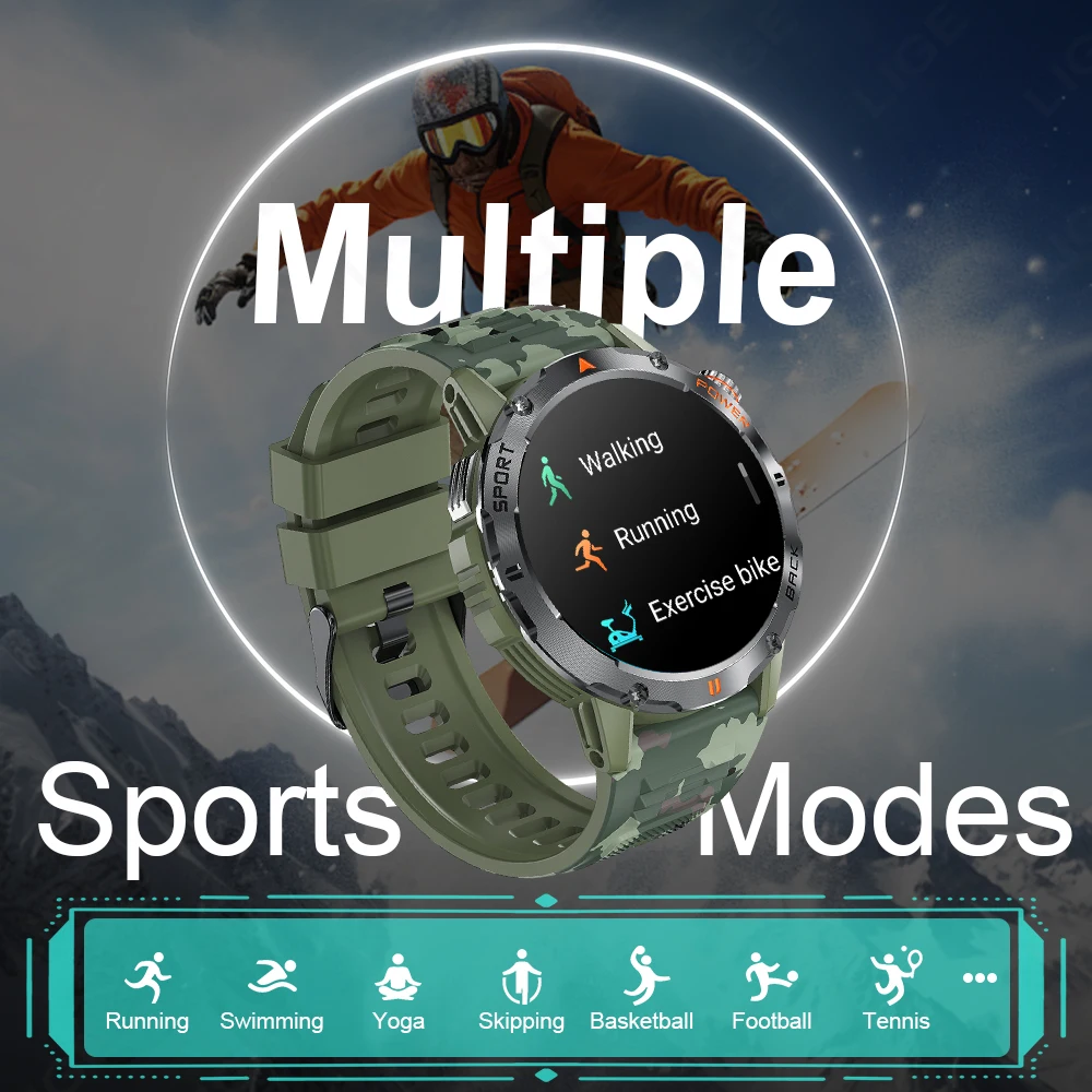 LIGE Smart Watch Man Compass Military Waterproof Watches Men Bluetooth Call Outdoor Sports Bracelet Smartwatch For Android iOS