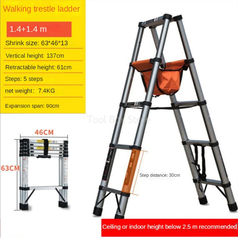 

1.4+1.4M Stainless Steel Herringbone Ladder Telescopic Ladders Household Folding Ladder Foldable Climbing Engineering Stairs