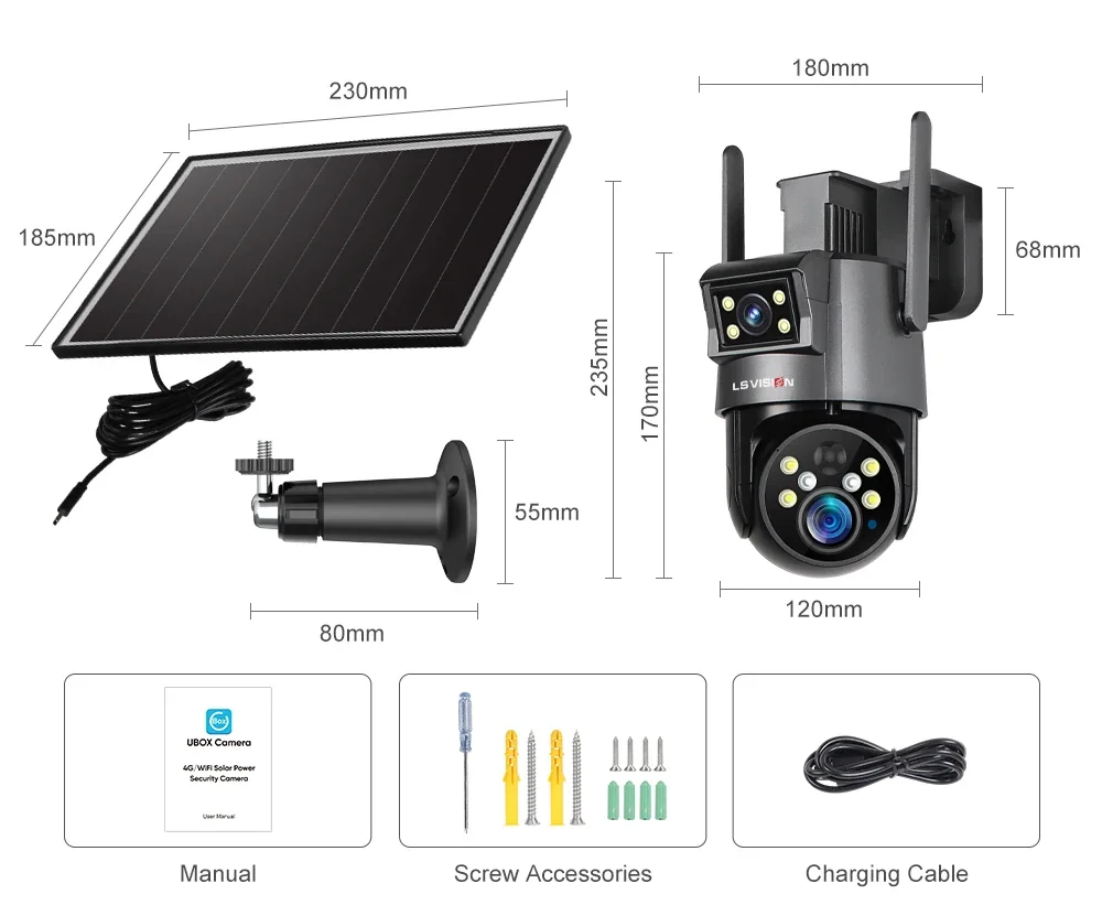 4K 8MP UBOX Solar Camera 4G SIM/WiFi 20XOptical Zoom 2-Screens Sloar Battery IP