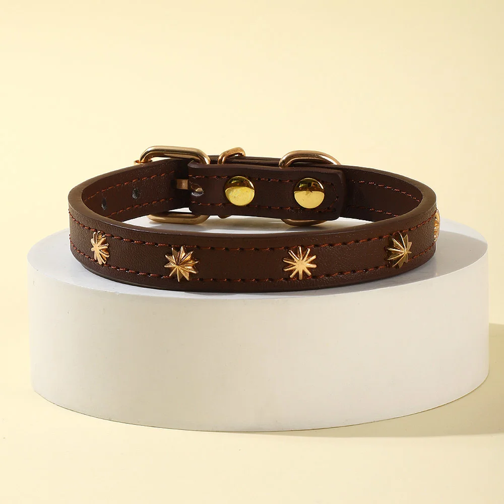 Title 10, Designers Leather Cat Collar Gold Rivet Kitten ...