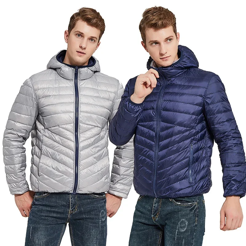 

Men's Down Jacket With Hooded Puffer Ultra Light Down Jacket Men Autumn Winter Double Side Feather Reversible Parka
